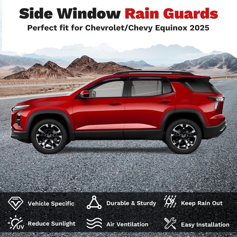 Canvcle Window Visors Rain Guards for 2025 2026 Chevrolet/Chevy Equinox Accessories, Outside-Mount Tape-On Side Window Wind Deflectors Vent Visors Shades Rainproof 4PCS - Image 2